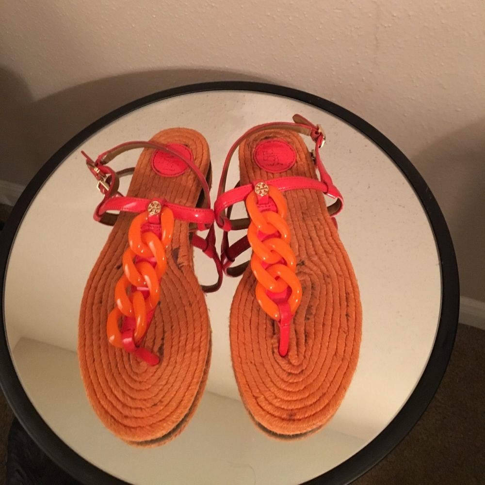 Bright orange authentic Tory Burch sandals